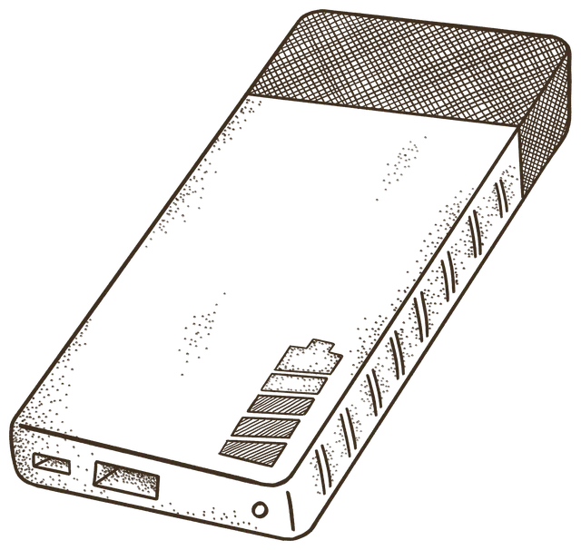 A battery pack with charge lights and ports along one end
