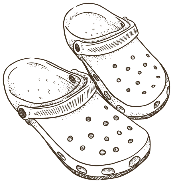 A pair of foam camp clogs, one leaning on the other