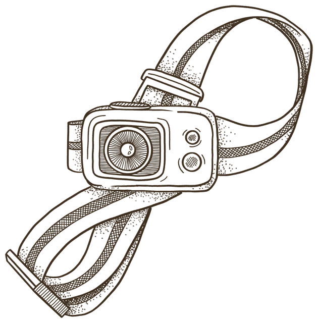 A headlamp with its strap looped