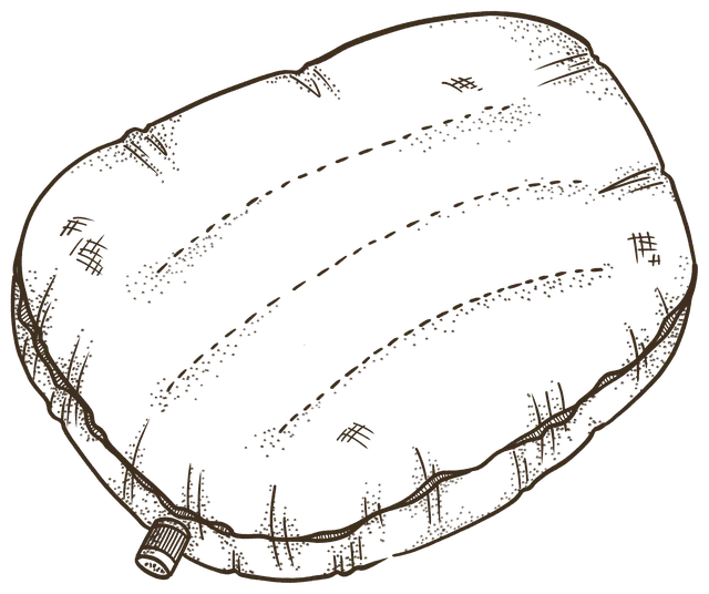 An inflated camp pillow with baffle seams and a valve